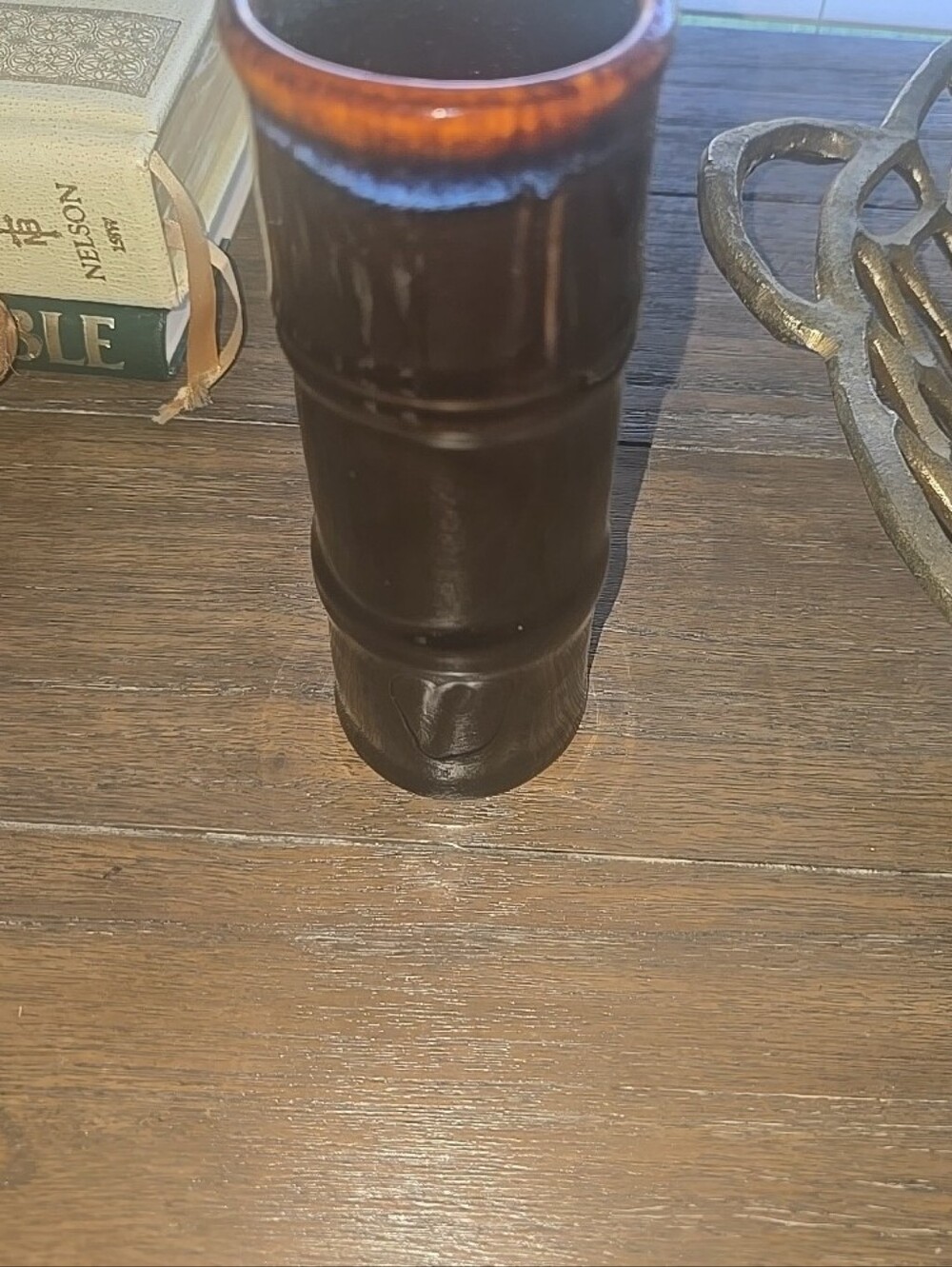Libbey- Glossy Black Ceramic Bamboo-Style Vase